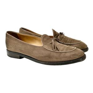 Sutor Mantellassi Gray Brown Suede Leather Driving Shoes Slip On Loafers